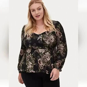 Torrid Floral Skull Crepe Sweetheart Peplum Blouse Plus Size 3X